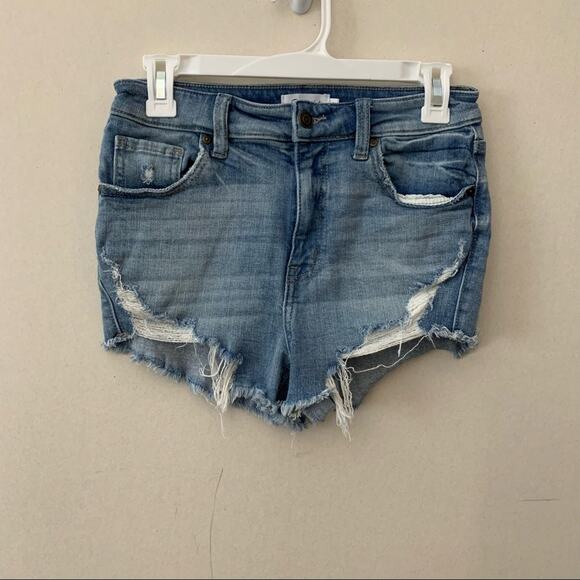 Oasis By Eunina Denim Distressed Cut Off High Waisted Shorts - Picture 1 of 5